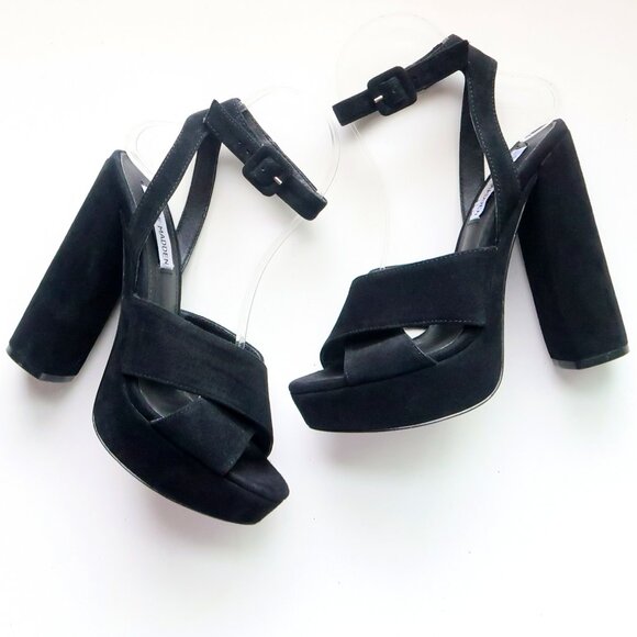 Steve Madden Jodi Black Suede Leather Platform Ankle Strap High Heel Sandals 7 - Picture 2 of 14